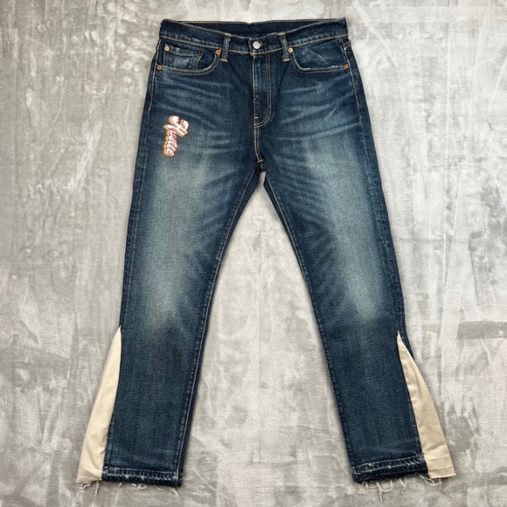 Levis‎ Custom 502 Mens Jeans W32 L30 Blue Denim Hustle Patch Side Panel
